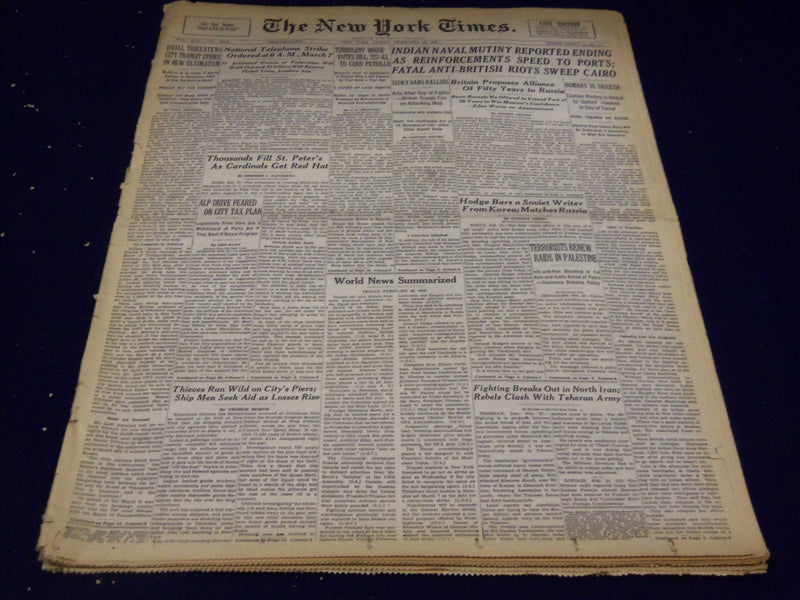 1946 FEBRUARY 22 NEW YORK TIMES - CARDINALS GET RED HAT - NT 3172