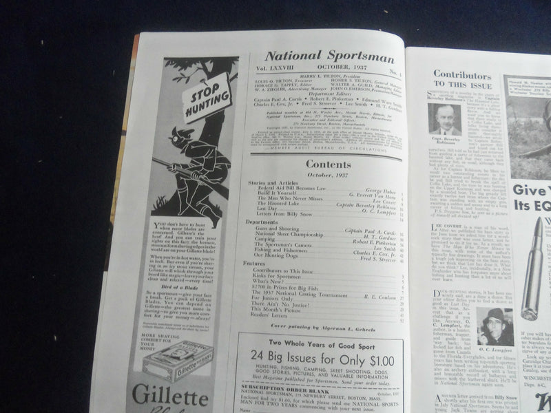 1937 OCTOBER NATIONAL SPORTSMAN MAGAZINE - NICE ILLUSTRATED COVER - SP 4712R