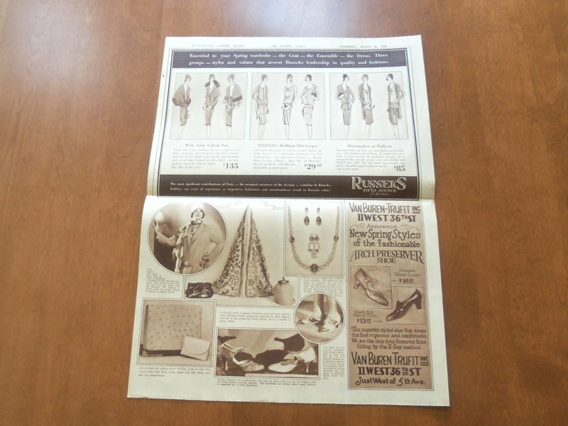1929 MARCH 20 NEW YORK EVENING WORLD - SPRING FASHION SECTION - NP 5010