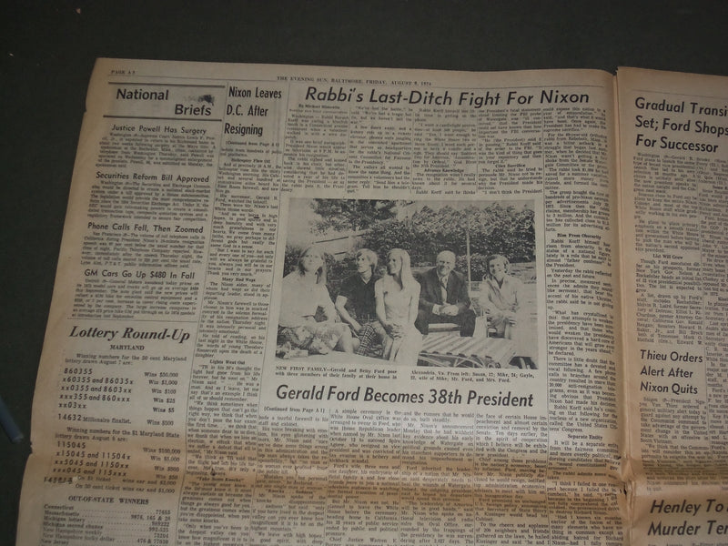 1974 AUGUST 9 THE BALTIMORE EVENING SUN - GERALD FORD BECOMES PRESIDENT- NP 2959