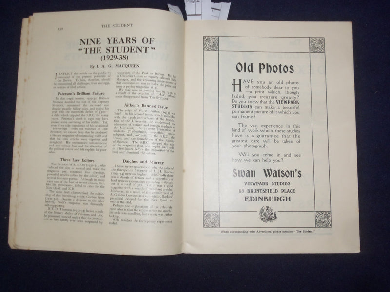 1938 FEB 1 THE STUDENT EDINBURGH UNIVERSITY MAGAZINE - JUBILEE NUMBER - J 9473