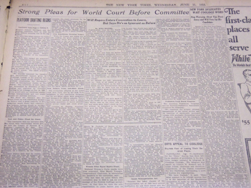 1924 JUNE 11 NEW YORK TIMES - CONVENTION CHEERS KEYNOTE ATTACK CONGRESS- NT 5039