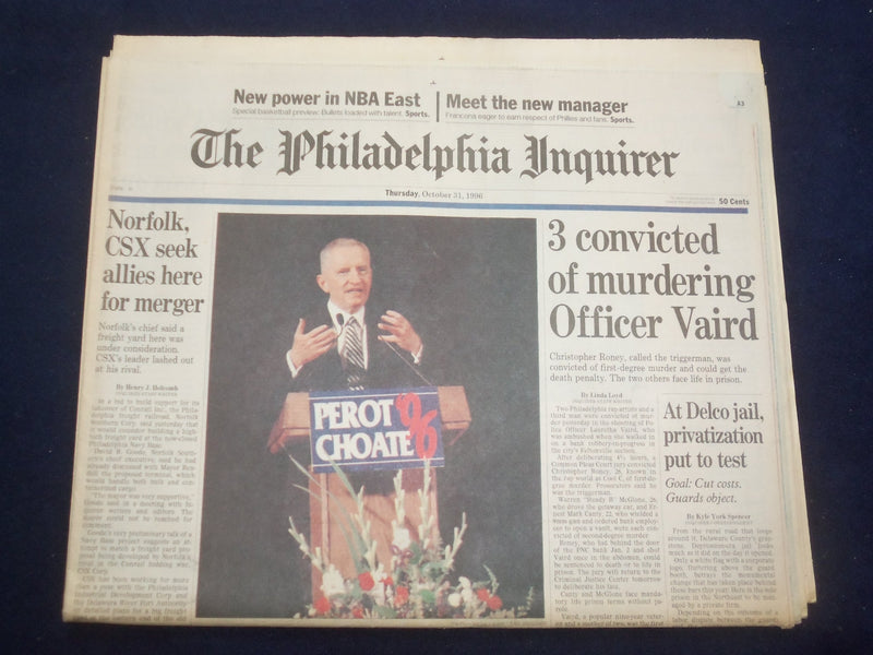 1996 OCT 31 PHILADELPHIA INQUIRER - 3 CONVICTED OF MURDER OFFICER VAIRD- NP 7157