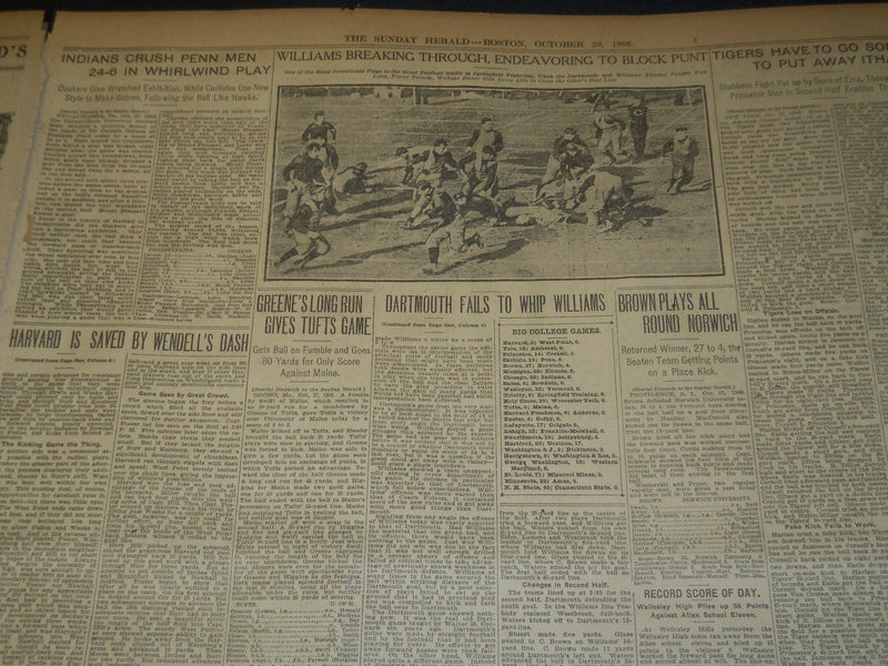 1906 OCTOBER 28 THE BOSTON HERALD - HARVARD 5 WEST POINT 0 - DARTMOUTH 0 - BH 93