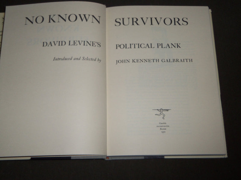 1970 NO KNOWN SURVIVORS BY DAVID LEVINE HARDCOVER BOOK - FIRST EDITION - KD 4694