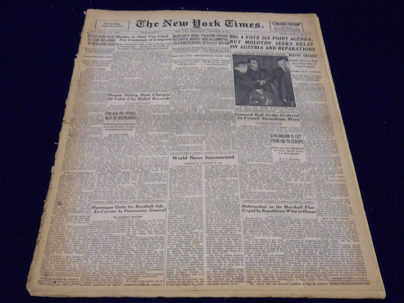 1947 NOVEMBER 26 NEW YORK TIMES - BIG 4 VOTE SIX-POINT AGENDA - NT 168