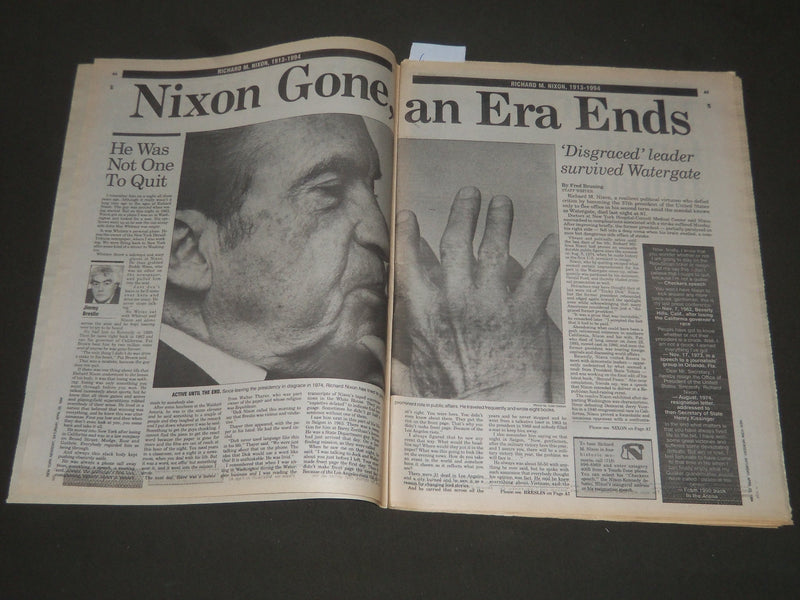 1994 APRIL 23 NEW YORK NEWSDAY NEWSPAPER - RICHARD M. NIXON 1913-1994 - NP 2594