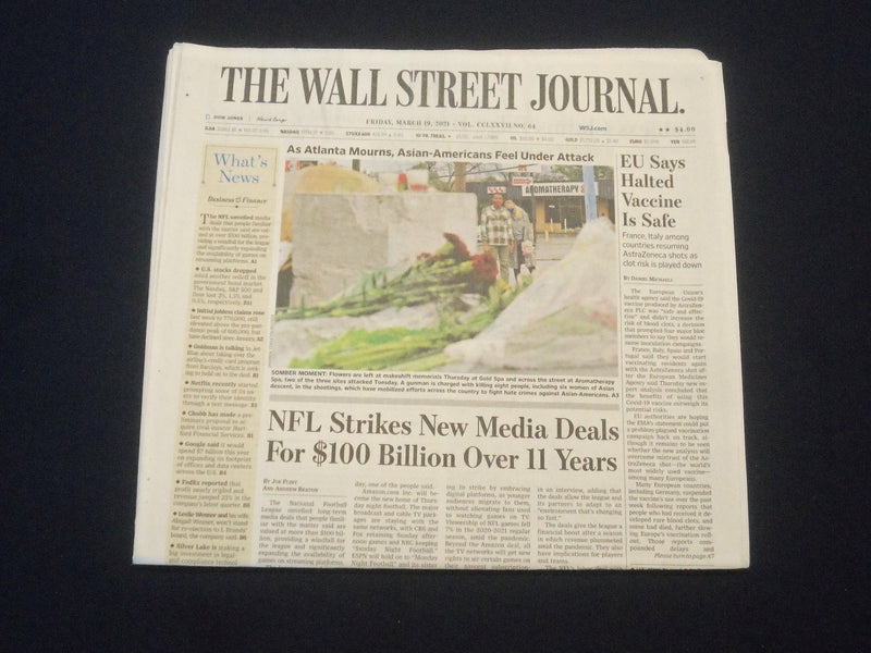 2021 MARCH 19 THE WALL STREET JOURNAL-EU SAYS HALTED ASTRAZENECA VACCINE IS SAFE