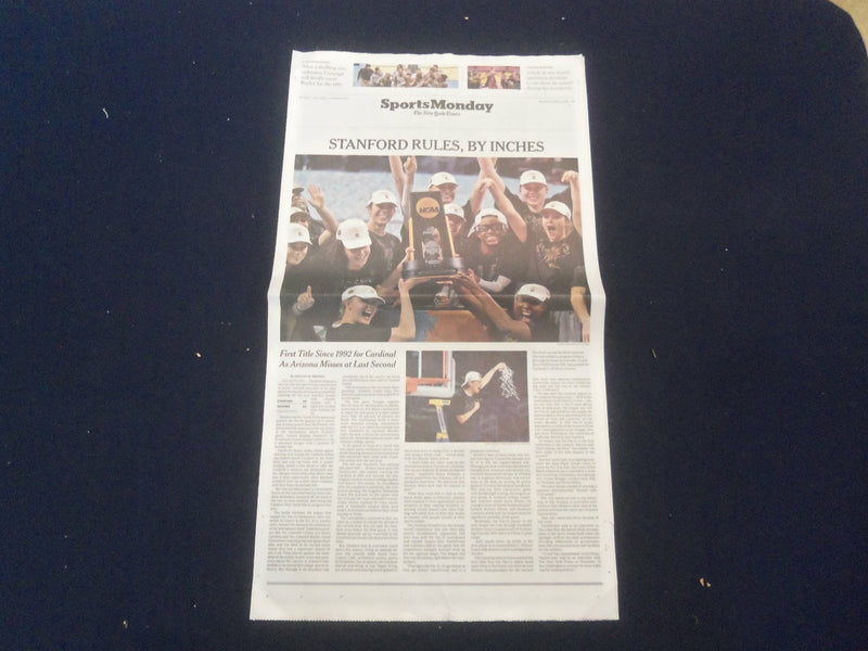 2021 APRIL 5 NEW YORK TIMES - STANFORD WINS THE WOMEN'S NCAA NATIONAL TITLE