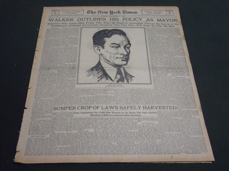 1925 DEC 27 NY TIMES SPECIAL SECTION -WALKER OUTILINES POLICY AS MAYOR - NT 7063