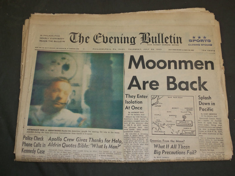 1969 JULY 24 PHILADELPHIA EVENING BULLETIN NEWSPAPER - MOONMEN ARE BACK- NP 3164