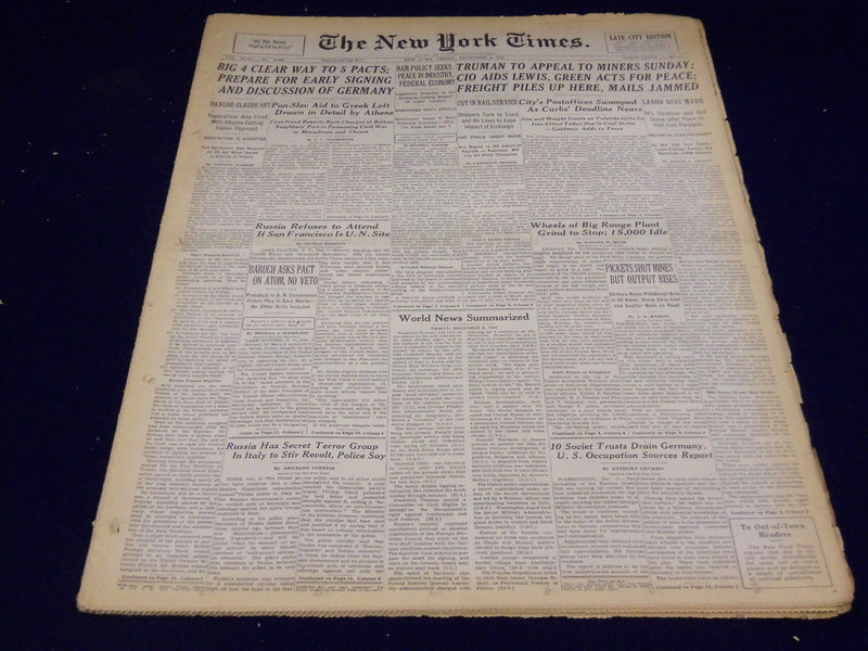 1946 DECEMBER 6 NEW YORK TIMES - CIO AIDS LEWIS, FREIGHT PILES UP - NT 2966