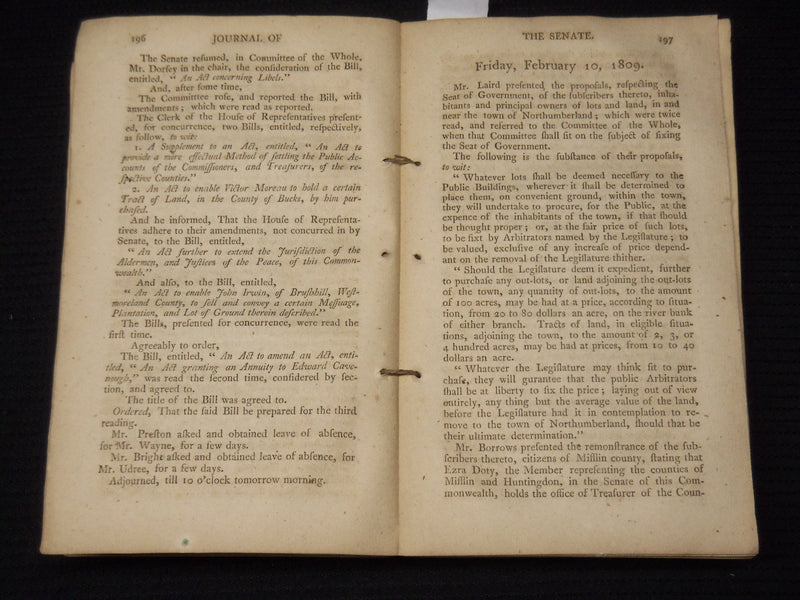 1806-1809 PENNSYLVANIA COMMONWEALTH JOURNAL OF THE SENATE - 3 VOLUMES - KD 3370H