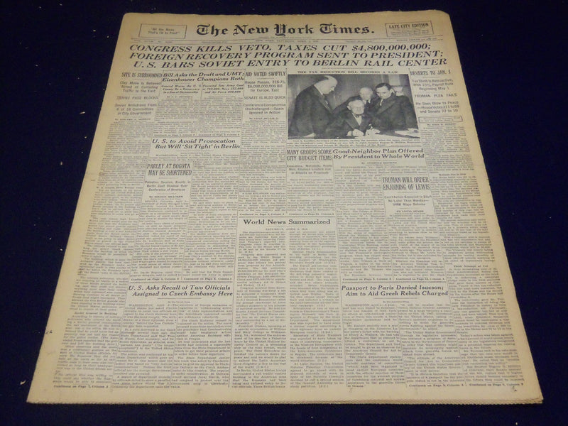 1948 APRIL 3 NEW YORK TIMES - RECOVERY PROGRAM SENT TO PRESIDENT - NT 3537