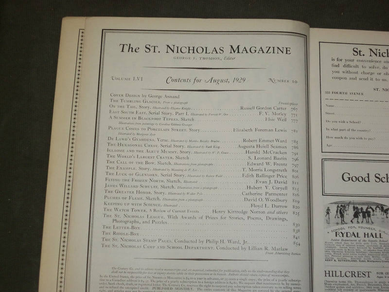 1929 AUGUST ST. NICHOLAS MAGAZINE - ILLUSTRATIONS, STORIES & ADS - B 5049