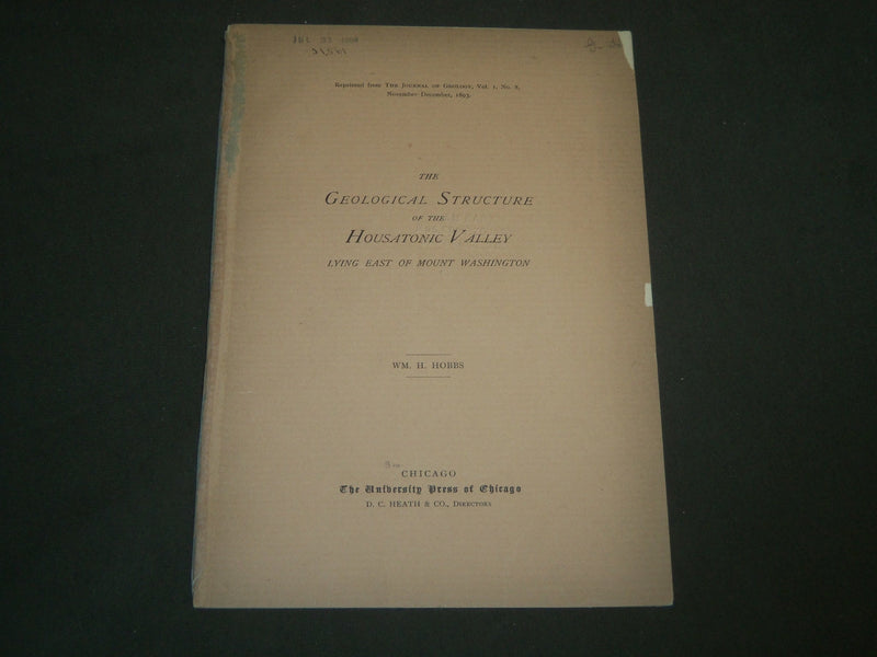 1893 THE GEOLOGICAL STRUCTURE OF THE HOUSATONIC VALLEY BY WM. H. HOBBS - J 4963