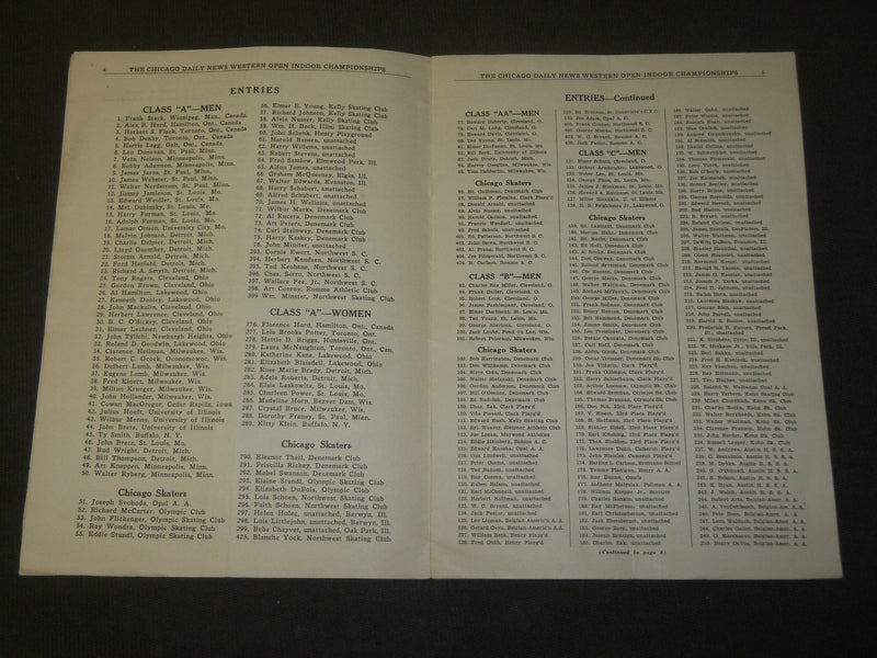 1933 FEBRUARY 18 WESTERN OPEN INDOOR ICE SKATING CHAMPIONSHIPS PROGRAM - J 3572