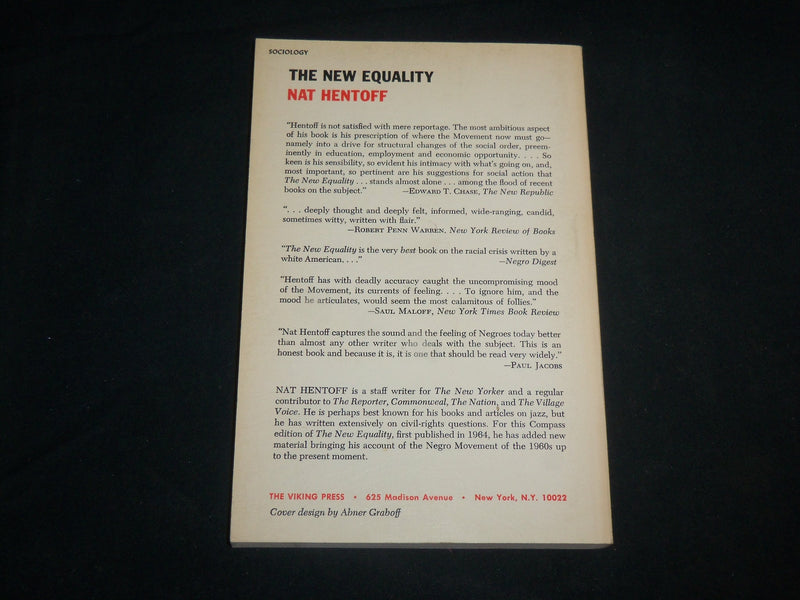 1965 THE NEW EQUALITY SOFTCOVER BOOK BY NAT HENTOFF - KD 6717