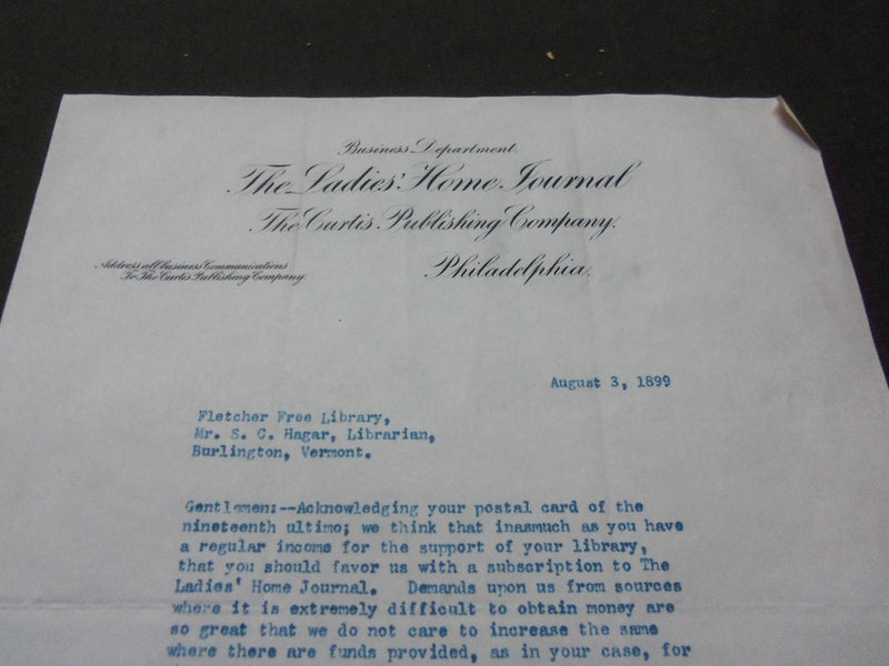 1899 LADIES' HOME JOURNAL MAGAZINE BUSINESS DEPARTMENT LETTERS LOT 2 - J 1811