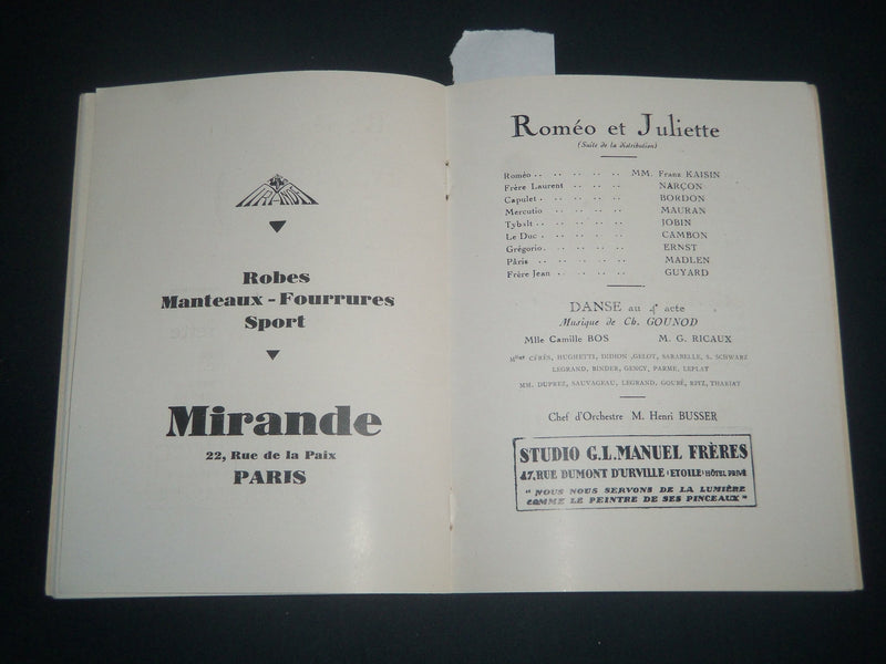 1930 ACADEMIE NATIONALE DE MUSIQUE DANSE PROGRAM - ROMEO ET JULIETTE - J 4215