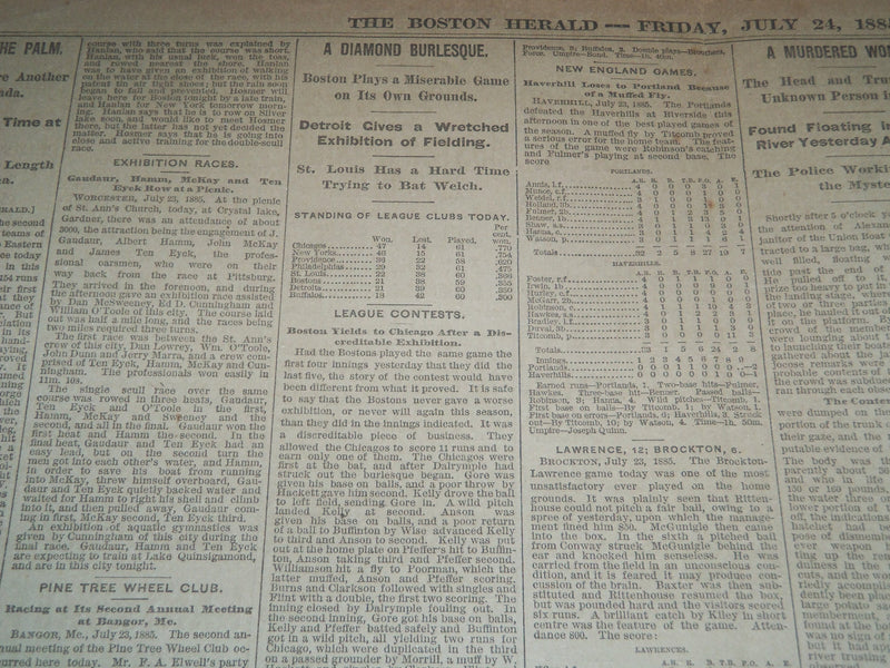 1885 JULY 24 BOSTON HERALD - GEN. GRANT'S LAST HOURS - BASEBALL - NP 3975