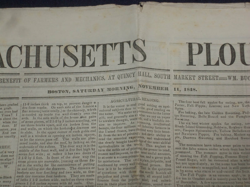 1848 NOVEMBER 11 MASSACHUSETTS PLOUGHMAN - TAYLOR ELECTED- THANKSGIVING- NP 5156