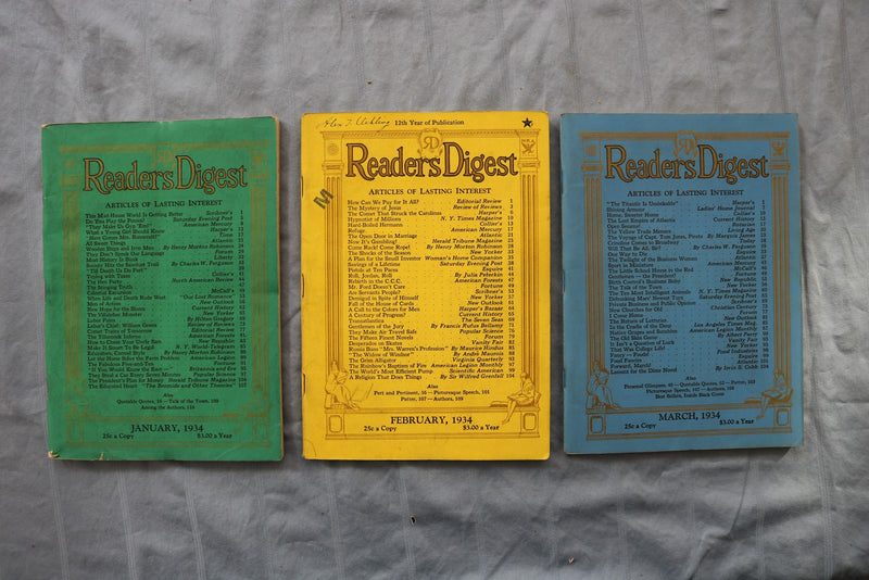 1934 READER'S DIGEST MAGAZINE - COMPLETE YEAR - LOT OF 12 - O 3869