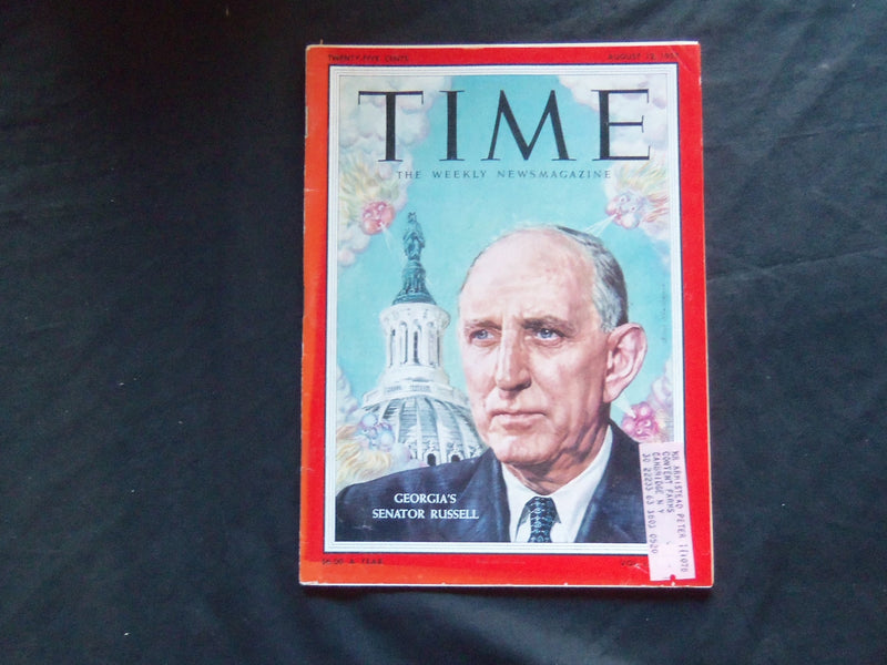 1957 AUGUST 12 TIME MAGAZINE - GEORGIA'S SENATOR RICHARD RUSSELL - T 1602