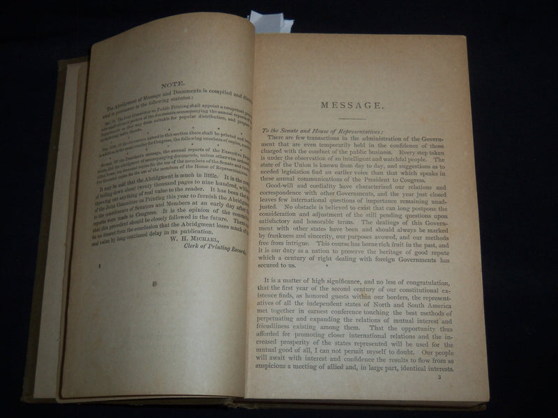 1890 ABRIDGEMENT MESSAGE - PRESIDENT OF UNITED STATES BOOK BY MICHAEL - KD 5980V