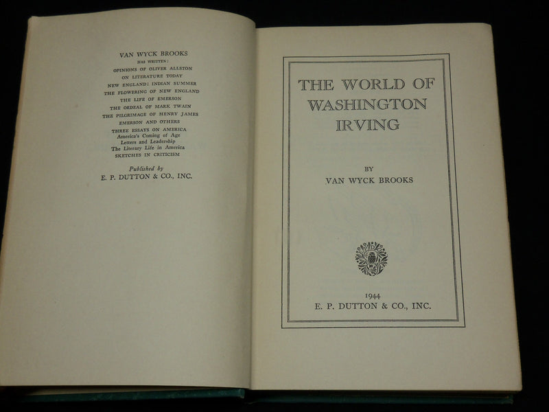 1944 THE WORLD OF WASHINGTON IRVING HARDCOVER BOOK BY BROOKS - KD 6582