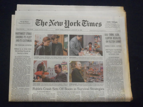 1998 AUG 30 NEW YORK TIMES NEWSPAPER-CLINTON RESOLUTE ON YELTSIN SUMMIT- NP 7134