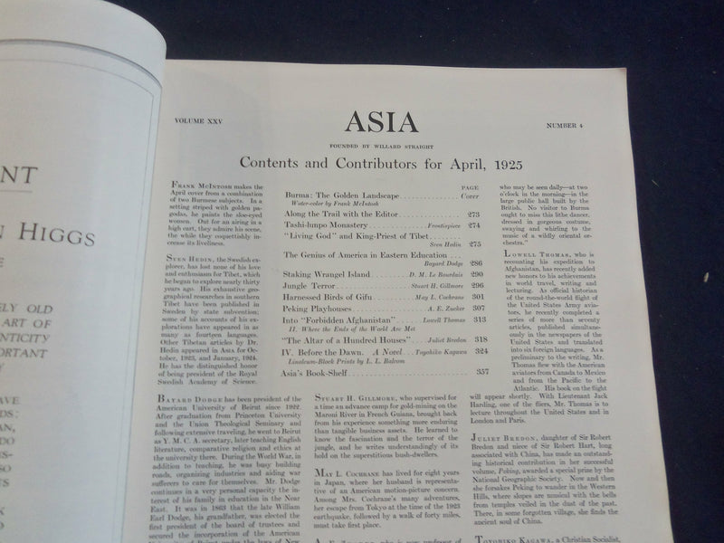 1925 APRIL ASIA MAGAZINE - GREAT PHOTOS, STORIES & ADS - SP 1223A
