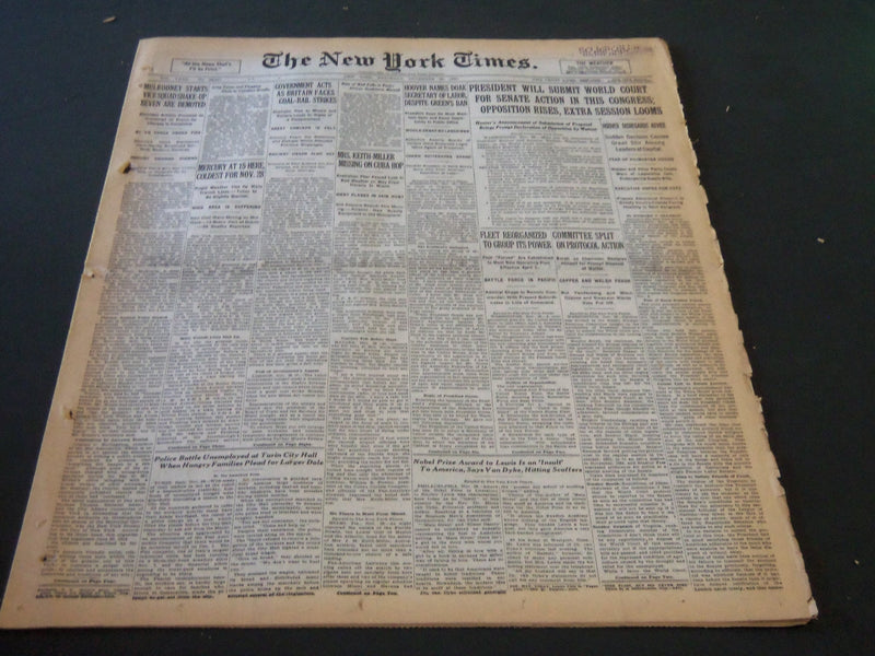1930 NOVEMBER 29 NEW YORK TIMES - HOOVER NAMES DOAK SECRETARY OF LABOR - NT 5747