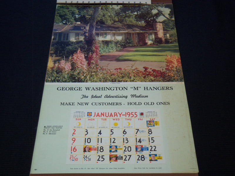 1955 THE GEORGE WASHINGTON HANGERS CALENDAR SALESMAN SAMPLE SHEETS BOOK - C 21