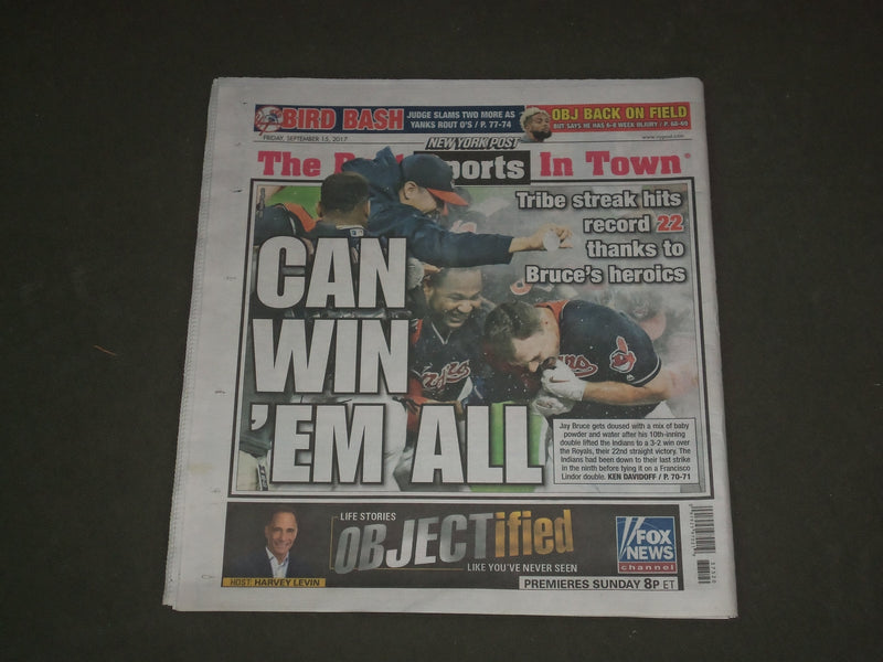 2017 SEPTEMBER 15 NEW YORK POST NEWSPAPER - CLEVELAND INDIANS WIN 22 IN A ROW