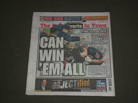 2017 SEPTEMBER 15 NEW YORK POST NEWSPAPER - CLEVELAND INDIANS WIN 22 IN A ROW