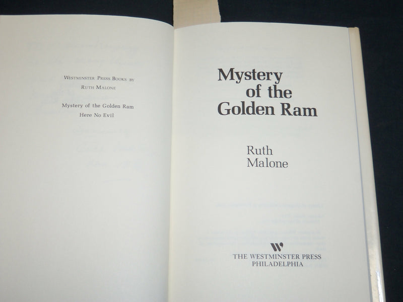 1976 MYSTERY OF THE GOLDEN RAM HARDCOVER BOOK INSCRIBED BY RUTH MALONE - D 409