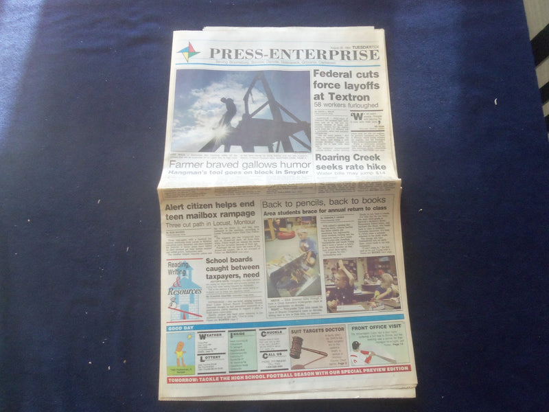 1994 AUG 30 PRESS-ENTERPRISE NEWSPAPER -BLOOMSBURG, PA- TEXTRON LAYOFFS- NP 6139