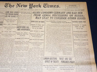 1922 APRIL 19 NEW YORK TIMES - ALLIES CONDEMN GERMANY BAR HER GENOA - NT 8584