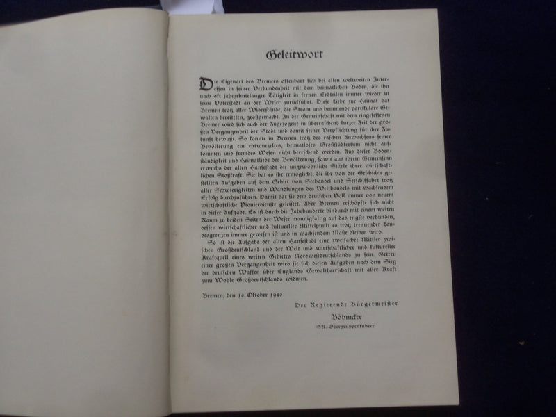 1940 BREMEN LEBENSTREIS EINER SANFESTADT HARDCOVER BOOK- STEILEN-GERMAN- KD 8992