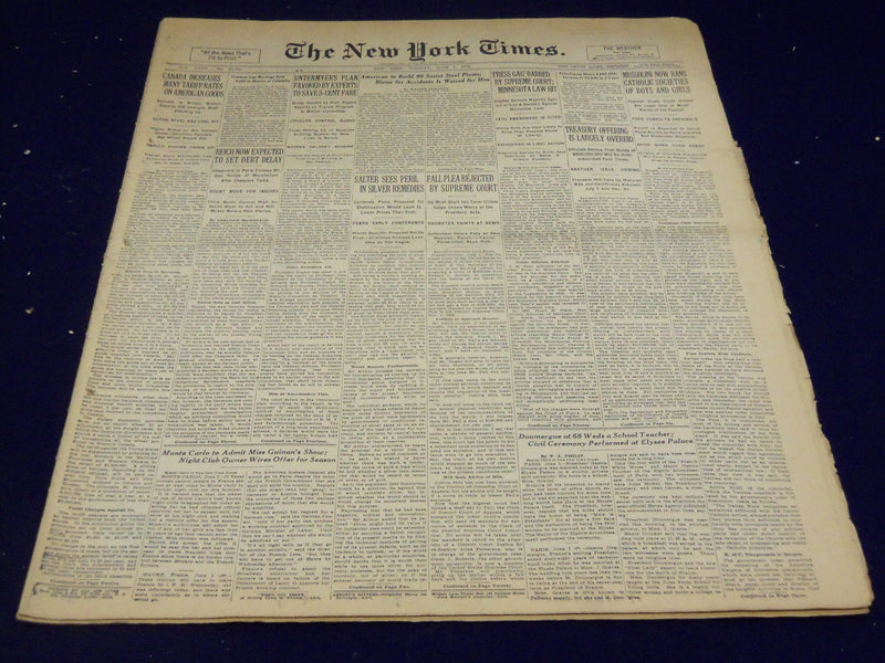 1931 JUNE 2 NEW YORK TIMES - MUSSOLINI BANS BANS CATHOLIC SOCIETIES - NT 2171
