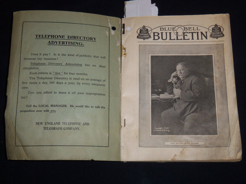 1909 NEW ENGLAND TELEPHONE & TELEGRAPH CO. WEST CENTRAL PHONE BOOK - J 8817