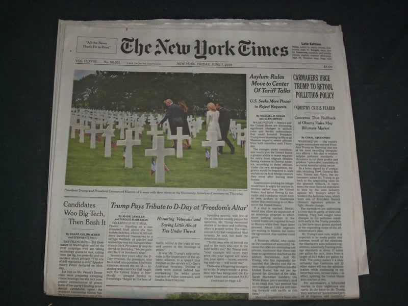 2019 JUNE 7 NEW YORK TIMES - TRUMP AND MACRON PAY TRIBUTE ON D-DAY
