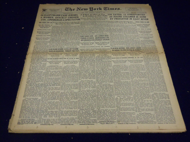 1935 JAN 3 NEW YORK TIMES 10 HAUPTMANN JURORS, 4 WOMEN, QUICKLY CHOSEN - NT 1942