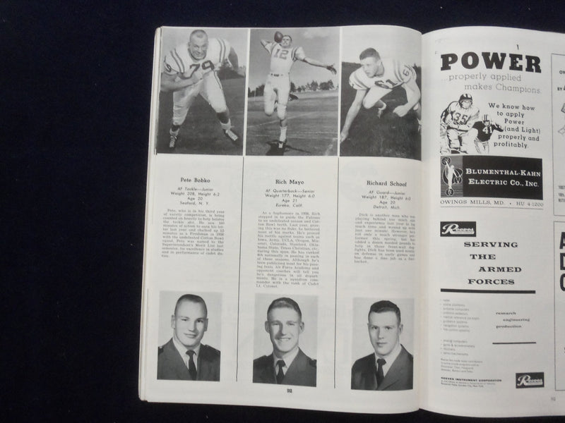 1960 OCTOBER 15 NAVY-AIR FORCE FOOTBALL PROGRAM - BALTIMORE STADIUM - K 141