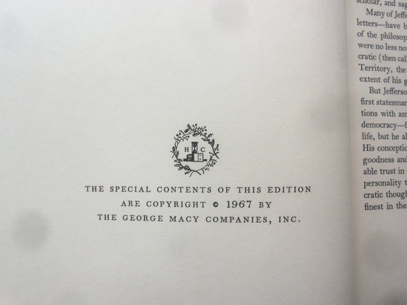 1967 THE WRITINGS OF THOMAS JEFFERSON HARDCOVER BOOK - HERITAGE PRESS - KD 8863