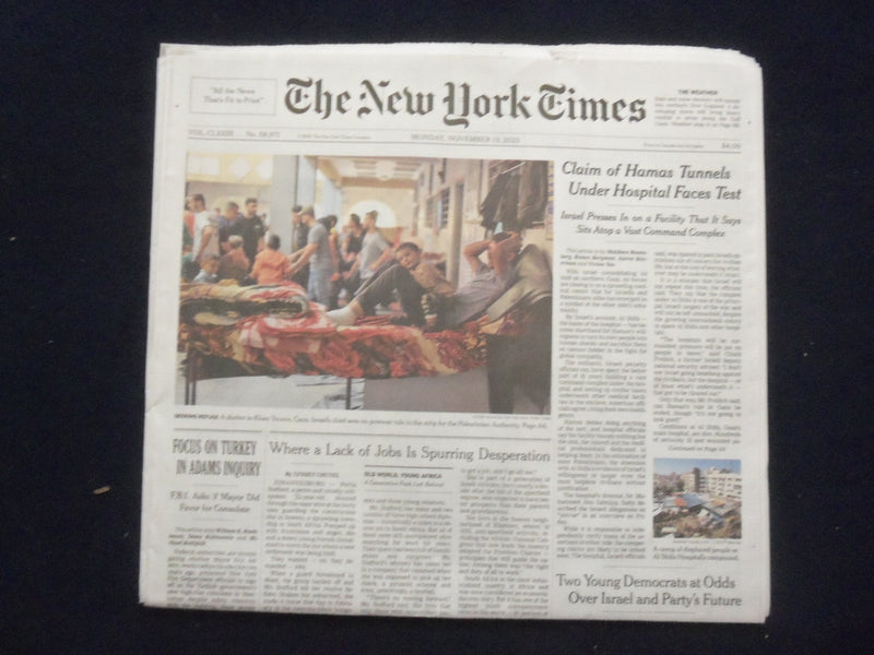 2023 NOVEMBER 13 NEW YORK TIMES-CLAIM OF HAMAS TUNNELS UNDER HOSPITAL FACES TEST