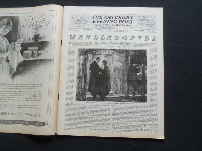 1921 AUGUST 6 THE SATURDAY EVENING POST MAGAZINE - ILLUSTRATED COVER - SP 1119