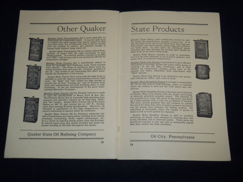 1923 THE IMPORTANCE OF CORRECT LUBRICATION - QUAKER STATE MEDIUM - J 8848