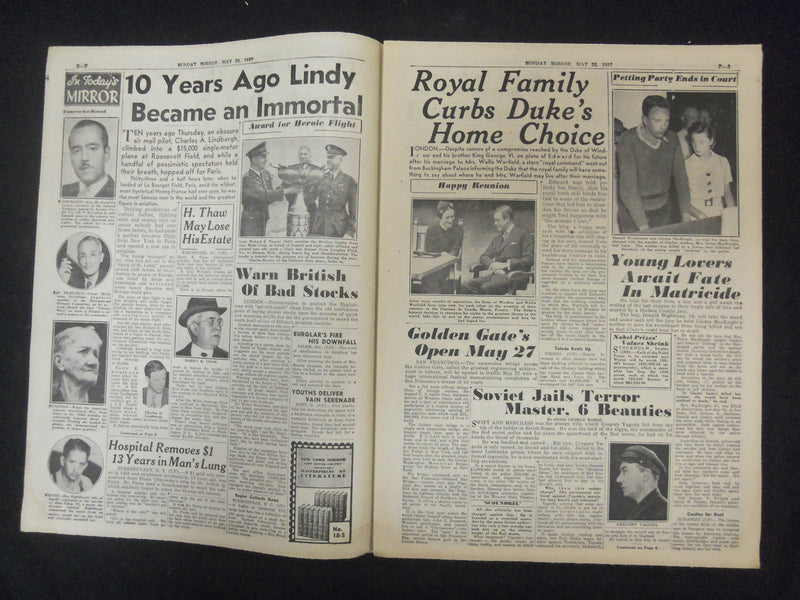 1937 MAY 23 NEW YORK SUNDAY MIRROR - KING GIVES EDWARD STERN WARNING - NP 2334